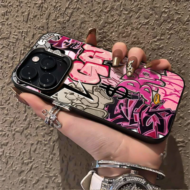 For iPhone 17 Pro Max 16E 16 15 13 12 11 14 Case Stylish Pink Graffiti Bumper Cover For iPhone 17 Air XS Max XR X XS 7 8 Plus SE