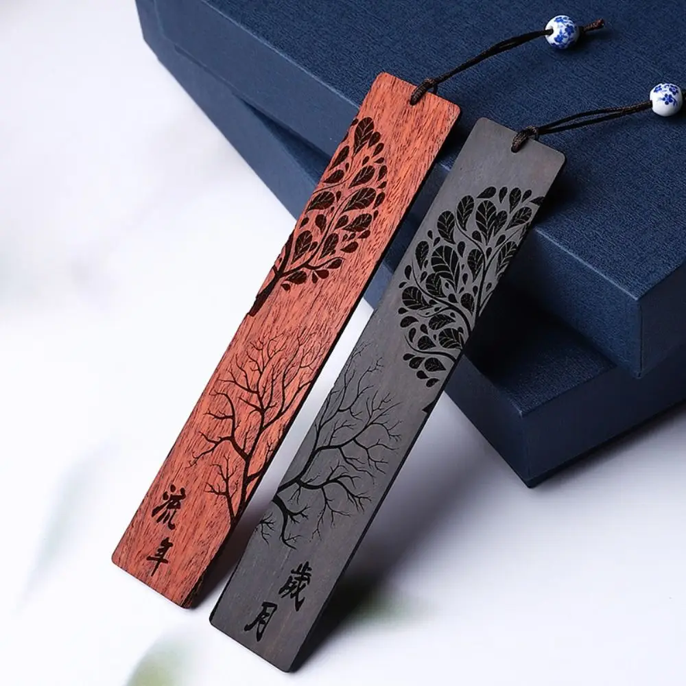 Learning Stationery Wooden Wooden Bookmark Black Red Retro Book Clip Carving Mahogany