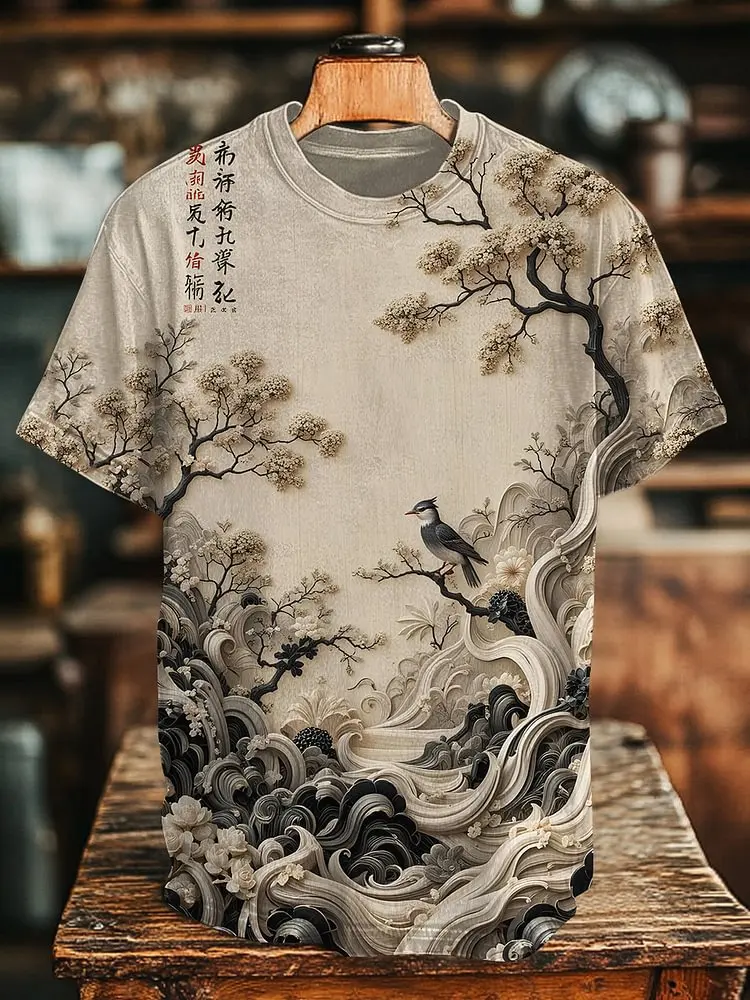 New Dragon Flower T-Shirts Retro Pattern 3D Print Men Women Short Sleeve T Shirt Harajuku Y2K Tops Oversized Tees Men's Clothing