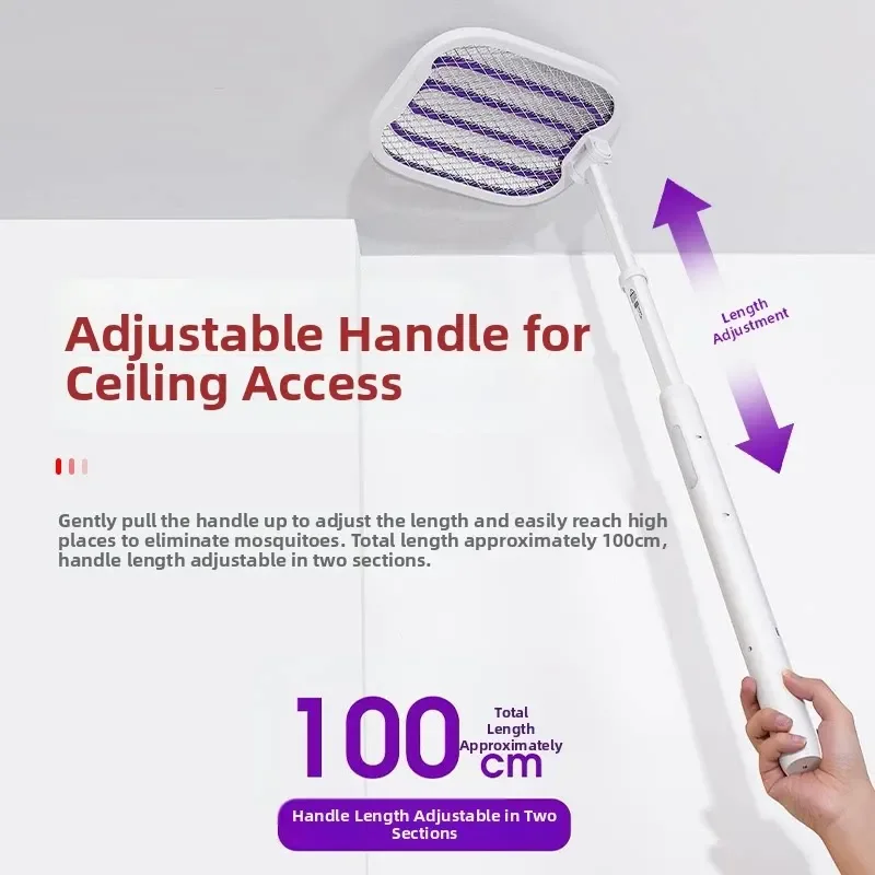 Electric Mosquito Killer Handle 180 Degree Foldable 2 In 1 Insect Killer USB Charging Suitable For Home Office Indoor And Outdoo