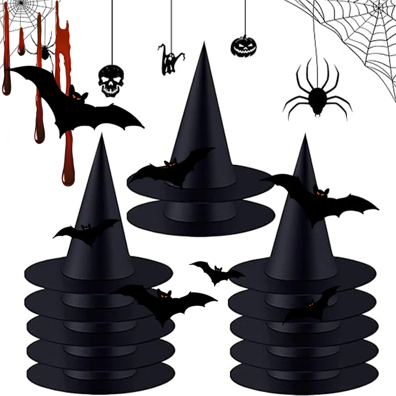 

2024 New Adult Teenages Halloween Witch Hat Unisex Black White Wizard Caps for Halloween Party Favor Costume Cosplay Accessories