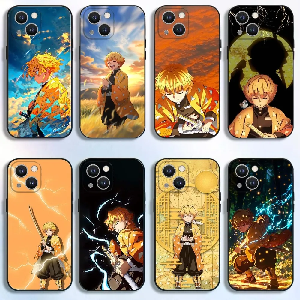 

Anime Z-Zenitsu Agatsuma Phone Case For iPhone 16,15,14,13,12,11 Plus,Pro Max,XS,X,XR,SE,Mini,8,7,Soft Silicone Black Cover