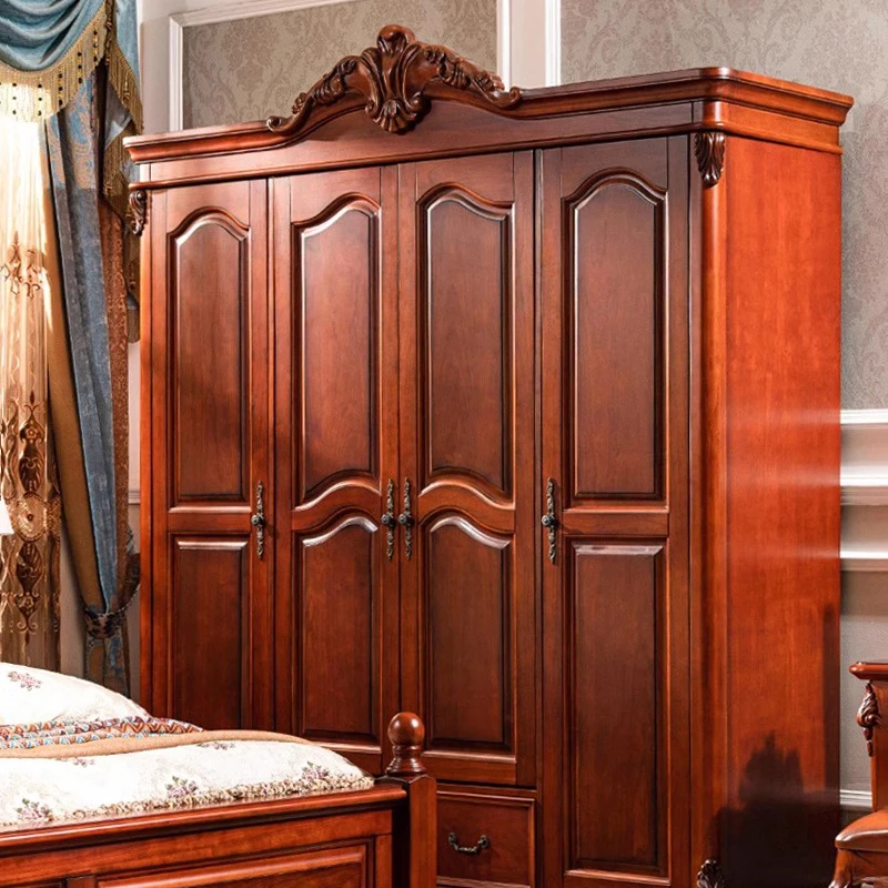 American-style Classic Solid Wood Wardrobe with Storage Space for Bedroom Furniture. High-end Vintage Home Furniture.