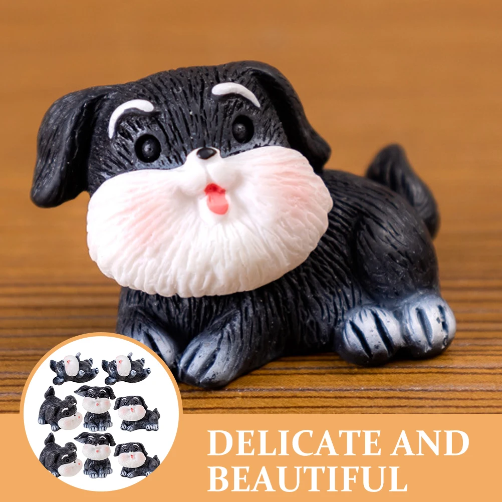 

8Pcs Schnauzer Resin Cute Desk Decor Cartoon Courtyard Accessory Animal Statues Home Resin Dog Decor Garden Layout