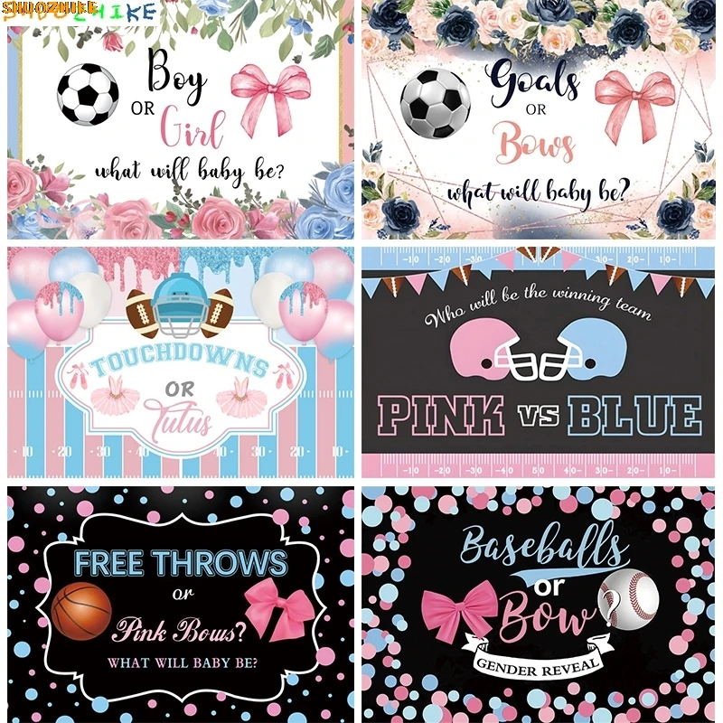 

Boy or Girl Gender Reveal Photography Backdrops Basketball Football Soccer Baby Shower Party Photo Studio Background FR-01