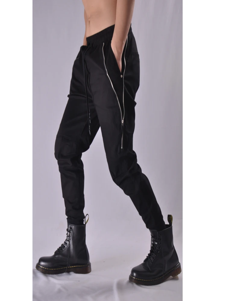 Dark Techwear Casual all-in-one Pants Personality Zipper Small Foot Haren men's slim-fit Ankle Cargo Trend