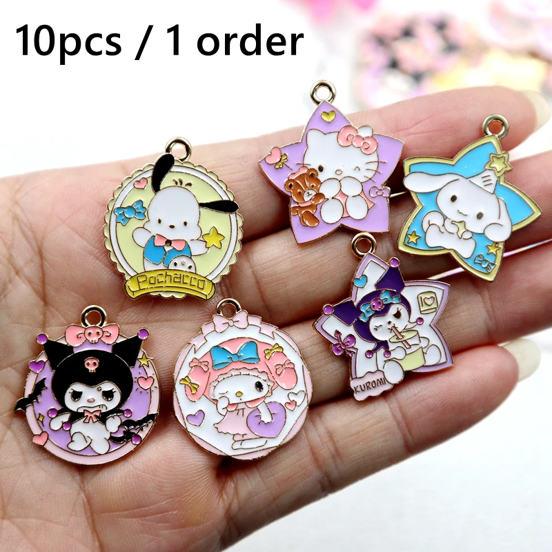 10PCS Valentine Larger Sanrio Kitty Kuromi Alloy Pendant Star Round Kawaii Metal Charms DIY Necklace Bracelet Keychain Accessory