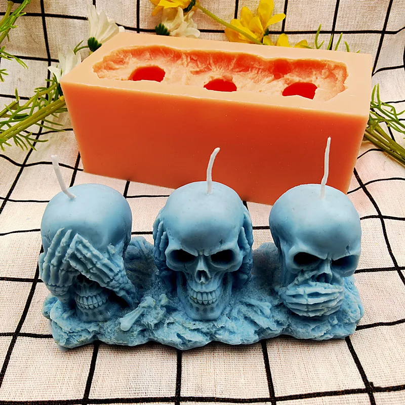 

DIY Horizontal Three Non-Skull Mold Plaster Candle Silicone Decoration Aromatherapy Candle Mold For Candle Making