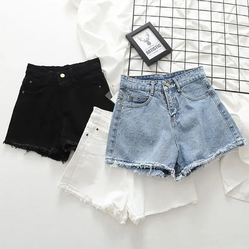 

Denim Shorts for Women, Monochromatic, Casual Short Pants for Girls, Beach Style, Female Jean Pants