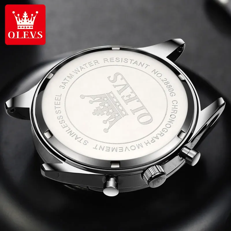 OLEVS 2880 Original Brand Business Men\'s Watch Leather Strap Waterproof Quartz Watch for Male Chronograph Wristwatch Date Clock