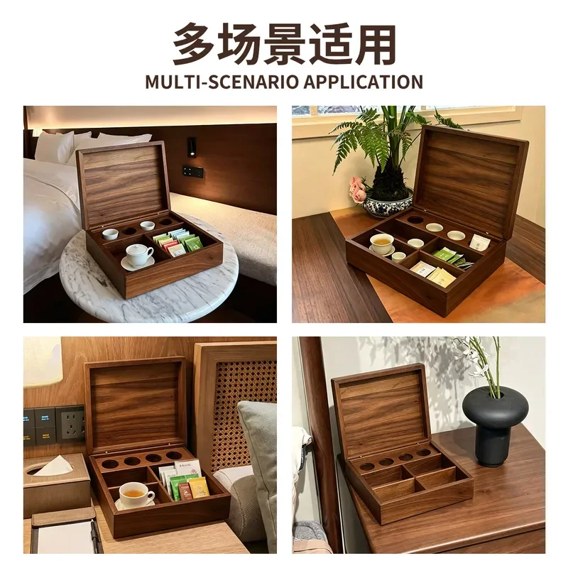 Solid Wood Walnut Flip Top Coffee Tea Bag Storage Box Hotel Homestay Pantry Organizer Capsule Holder Kitchen Countertop