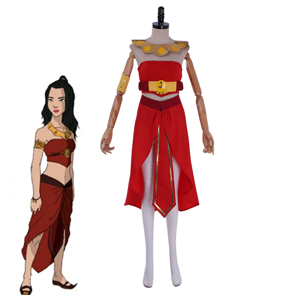 

Avatar The Last Airbender Azula Cosplay Costume Adult Women Sexy Red Strapless Tube Top Slit Skirt Suits Halloween Party Dress