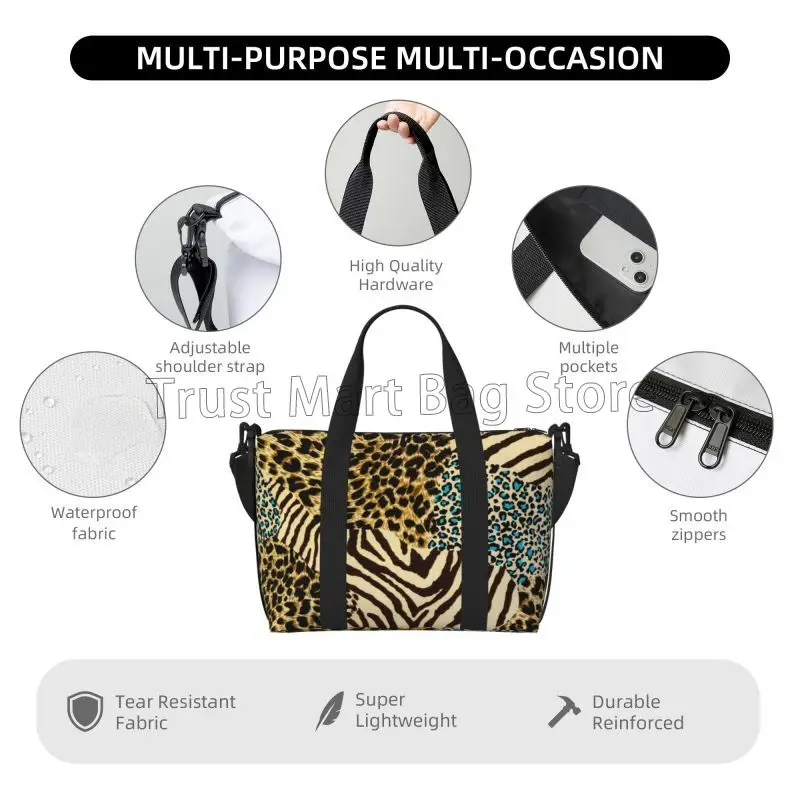 Cheetah Leopard Print Travel Duffel Bags Waterproof Weekender Overnight Handbag Foldable Carry on Bags for Travel Sport Gym Yoga