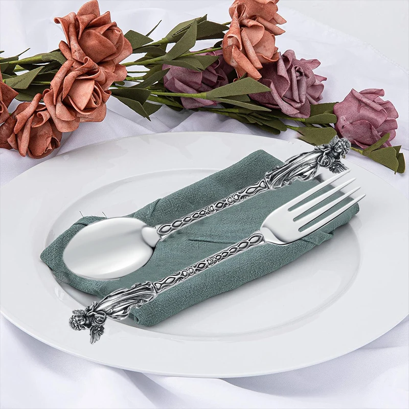Stainless Steel Skeleton Skull Spoon and Fork Flatware Tableware Angel Mermaid Look Great Gifts Halloween Easter and Christmas