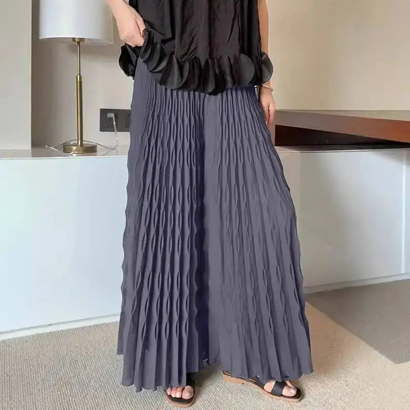 Elastic Pleated New Waist Women's Wide Leg Pants Chic Elegant Design Handmade Pleated Stretch Loose Long Pants 2XUV0