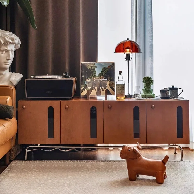 Solid wood TV cabinet Side cabinet Living room Long  Storage Multifunctional retro light luxury home floor