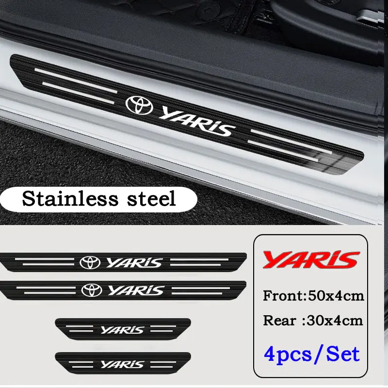 4pcs Car Stainless Door Sill Strip 3D Metal Brushed Threshold Protection Sticker For Toyota Yaris G3 XP130 XP150 G4 XP210 AC100