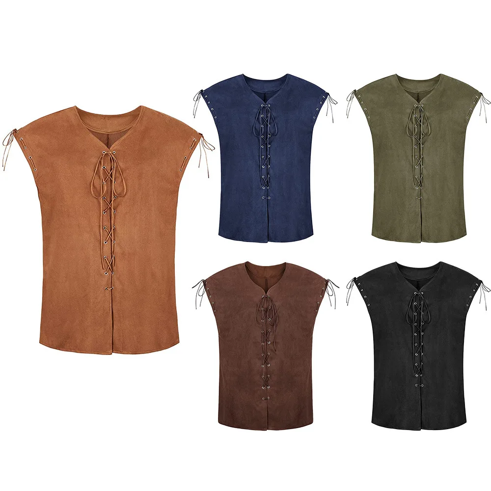 

Renaissance Pirate Deer Suede Vest loween Viking Pirate Tank Top Cosplay Costume Women's Ethnic Wear Stage Performance