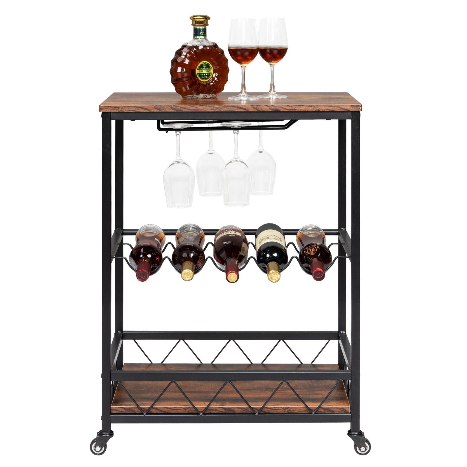 

Bar Serving Cart Home Mobile Kitchen Serving cart,Industrial Vintage Style Wood Metal Serving Trolley