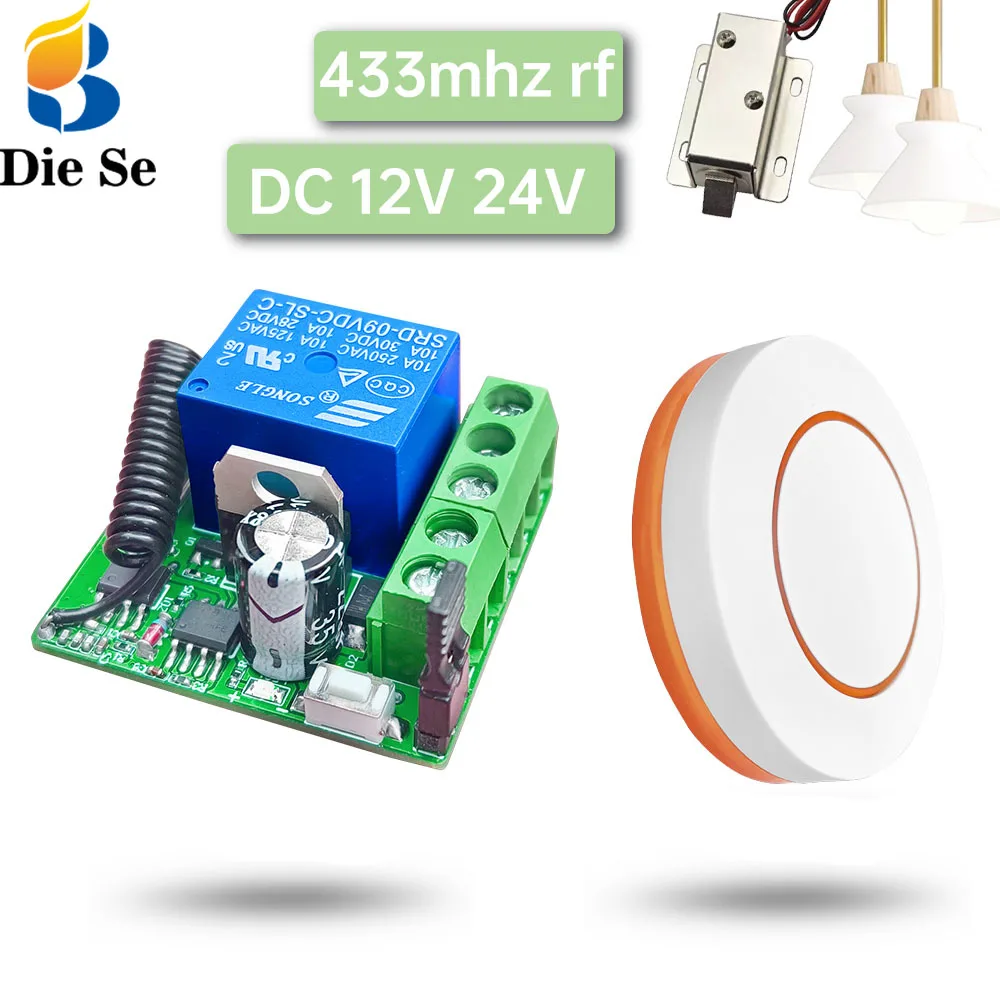 433Mhz RF Wireless Remote Control Module DC 12V 24V Dry Contact Wet Contact Relay Receiver Transmitter,Led Electromagnetic Door