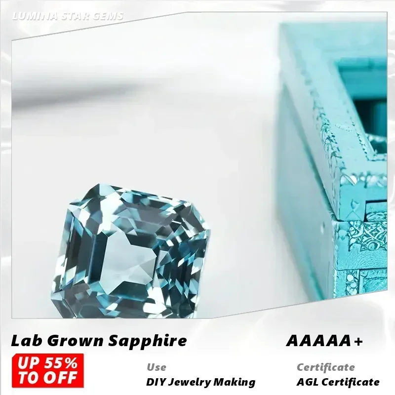 

TopL-Aquamarine Color Lab Grown Sapphire Asscher Cut DIY Ring Necklace Earrings Main Materials Extremely Shiny Quality Cert