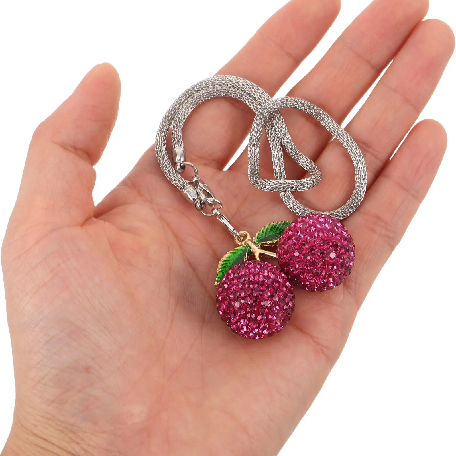 Crystal Sparkly Cherry Car Hanging Ornament Rhinestone Rear View Mirror Charm Lucky Car Interior Decor Pendant Charm