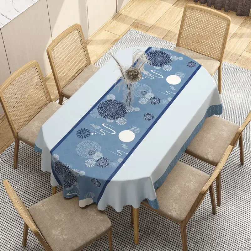 Tablecloth Oval 200cm PVC Blue Modern Style Table Cover Water Resistant Farmhouse for Dining Table Farmhouse Rustic