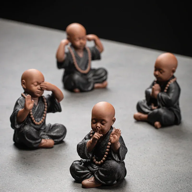 Fine Ceramics Tea Pet Ornament Four Monks Tea Accessories Set Buddhist Home Decoration Accessories Decoracion Feng Shui