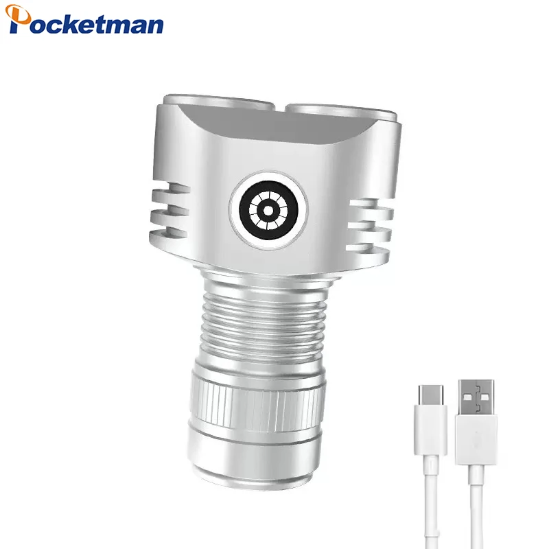 Portable Powerful LED Flashlight Type-C USB Rechargeable Torch Aluminum Alloy Pocket Flashlights Waterproof Work Light