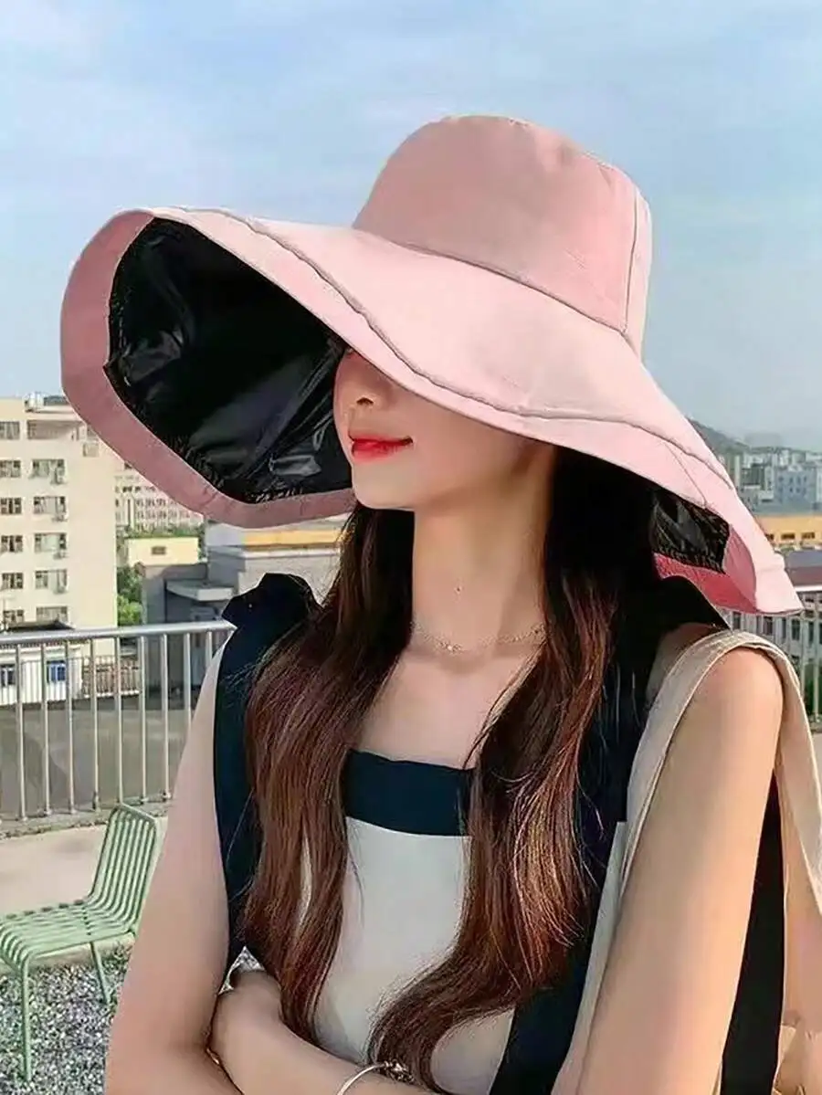 

Womens Wide Brim Bucket Hat Reversible UV Protection Casual Polyester Sun Hat