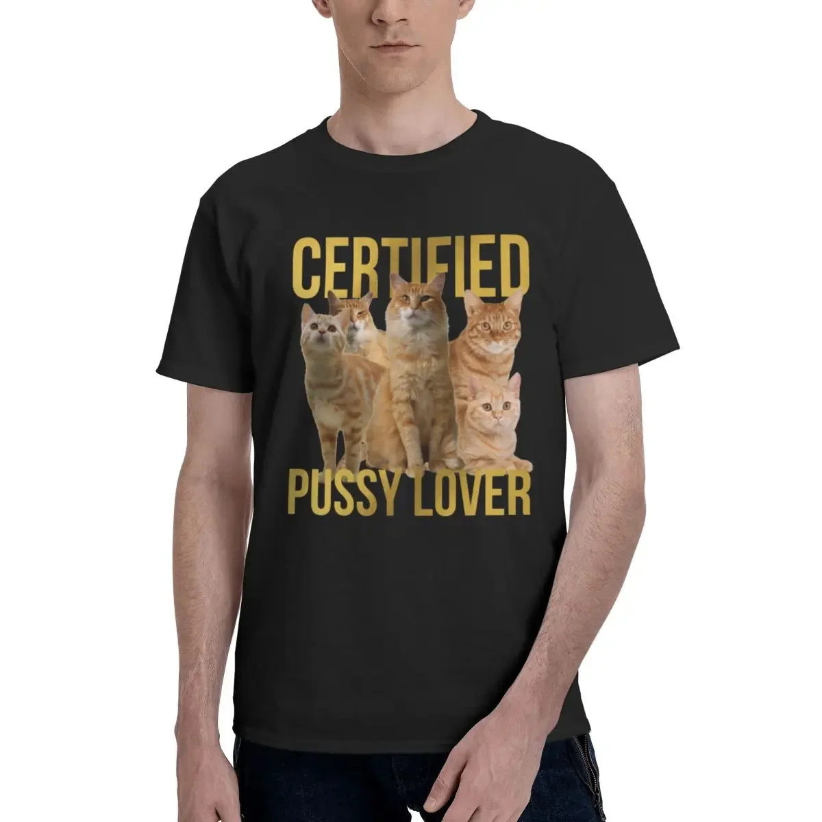 Short Sleeve Tshirts For Men  men Funny CerTified Pussy Lover Meme Cat Graphic T Shirt  graphic t   men clothing  oversized