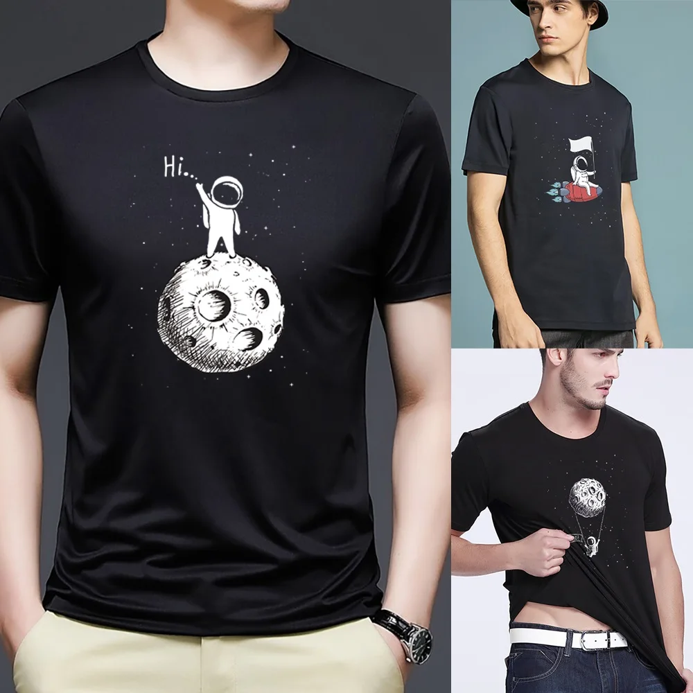 Men T Shirt Harajuku Summer Short Sleeve Astronaut Printed Tshirts Loose Fashion Tops Tees Trend Clothing Streetwear Pullover