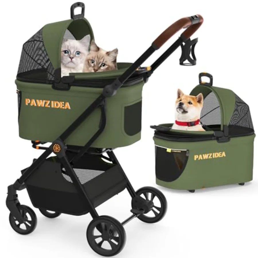 

Коляска для животных PAWZIDEA 4-в-1, складная, с отсоединяемой переноской для маленьких и средних собак и кошек, защита от побега, без молнии, модель C