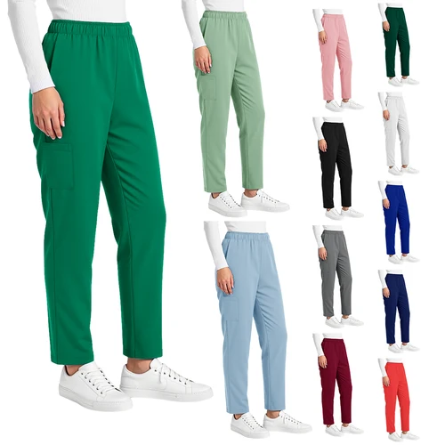 Nuevos pantalones de uniforme de enfermera, pantalones de trabajo transpirables de Color sólido para mujer con bolsillo, pantalones elásticos para el cuidado Dental de mascotas