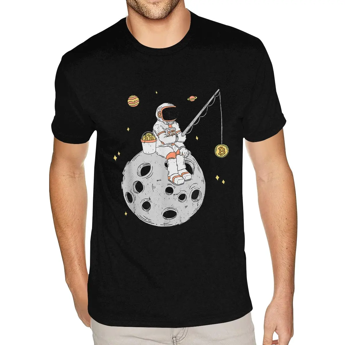 

Christmas Astronaut Fishing Bitcoin Stock Market Trader Tshirt for Men 3XL Short Sleeved Ultra Cotton Black O-neck Tees Shirts