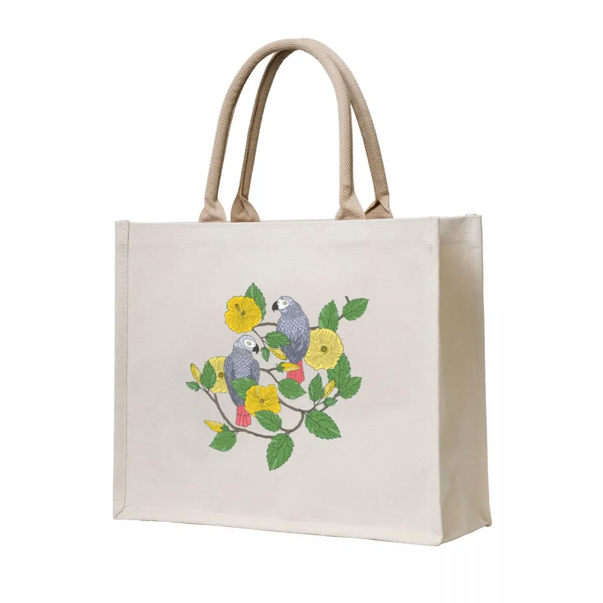 

African Grey Parrots and Yellow Flowers Tote Bag custom tote bag bags for women custom canvas bag