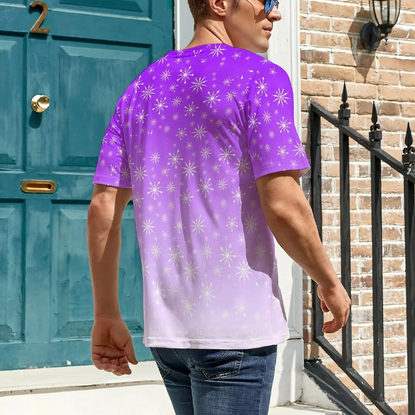 Summer T Shirt Gradient Snowflake T Shirts Purple White Street Style Hippie Tee Shirt Man Short Sleeves Graphic Big Size Clothes