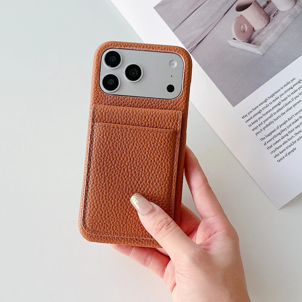 

Suitable for iPhone 17 Pro Max Coin Purse Phone Case 16 Pro Card Holder Stand 15 Half-covered 14 Litchi Pattern Protective Cover