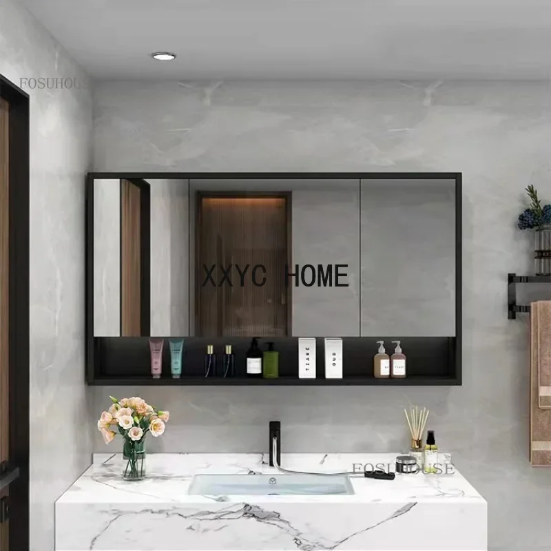 TAO Apartment Smart Bathroom Mirror Cabinets  Luxury Dormitory Storage Shelf Solid Wood Hotel Toilet Cabinet with h