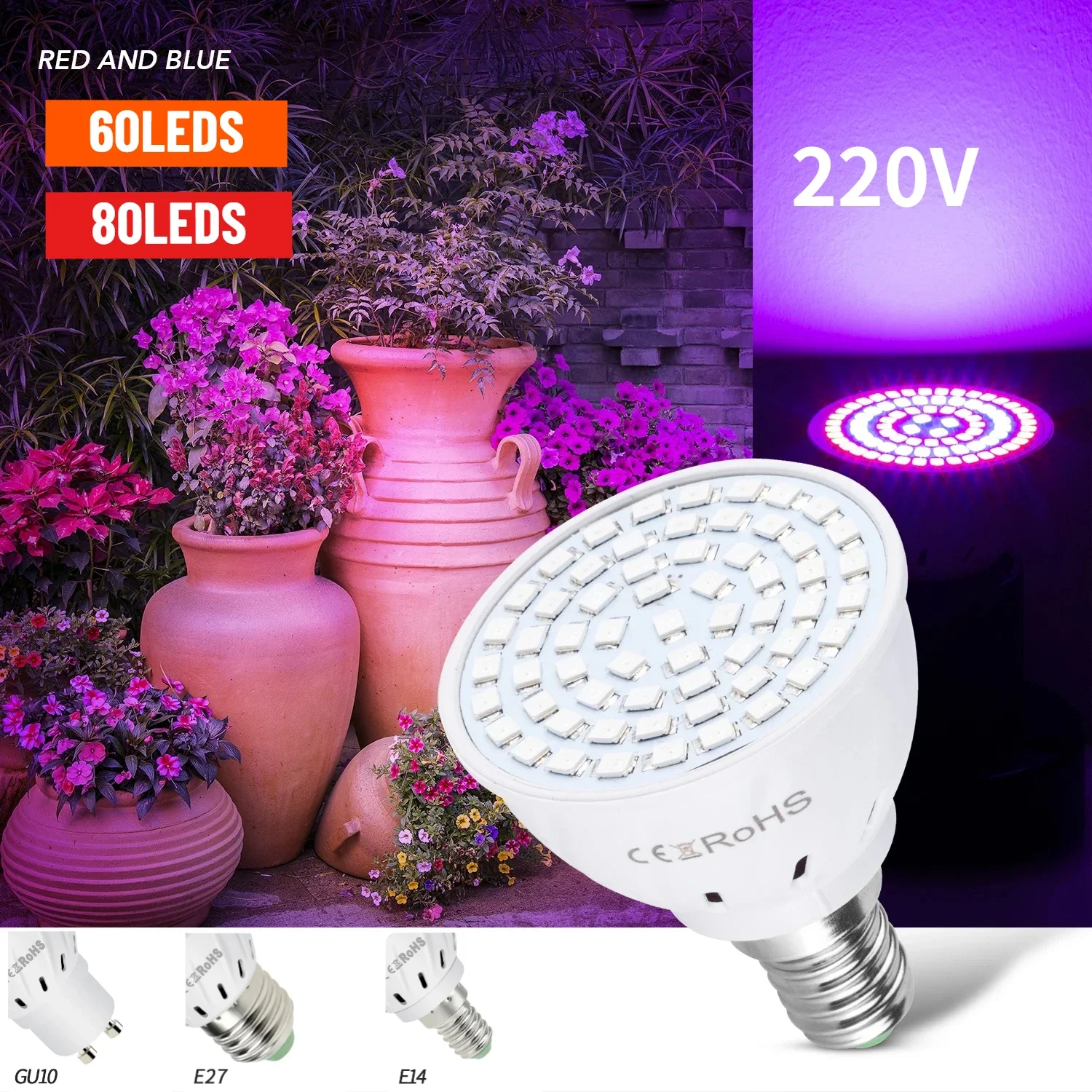 

E27 LED Plant Grow Lights GU10 220v Full Spectrum Indoor Hydroponics Flower Seeds Promote Growth Vegetables Cultivation LampE14
