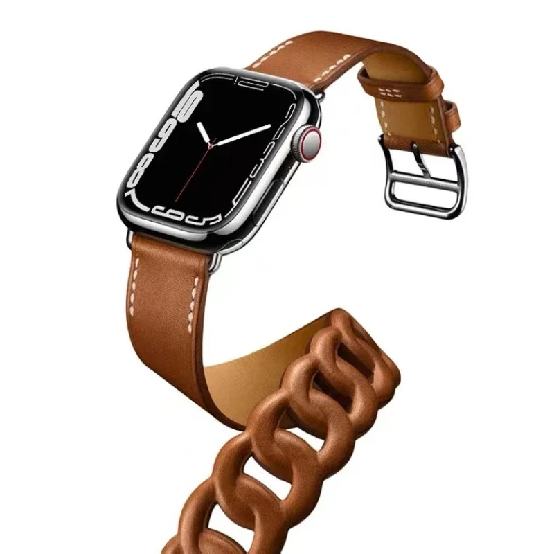 Leather Strap For Apple Watch Ultra 10 9 8 7 46mm 45mm 41mm Double Circle Wristband For iWatch 6 5 4 SE 44mm 42mm 40mm 38mm Belt
