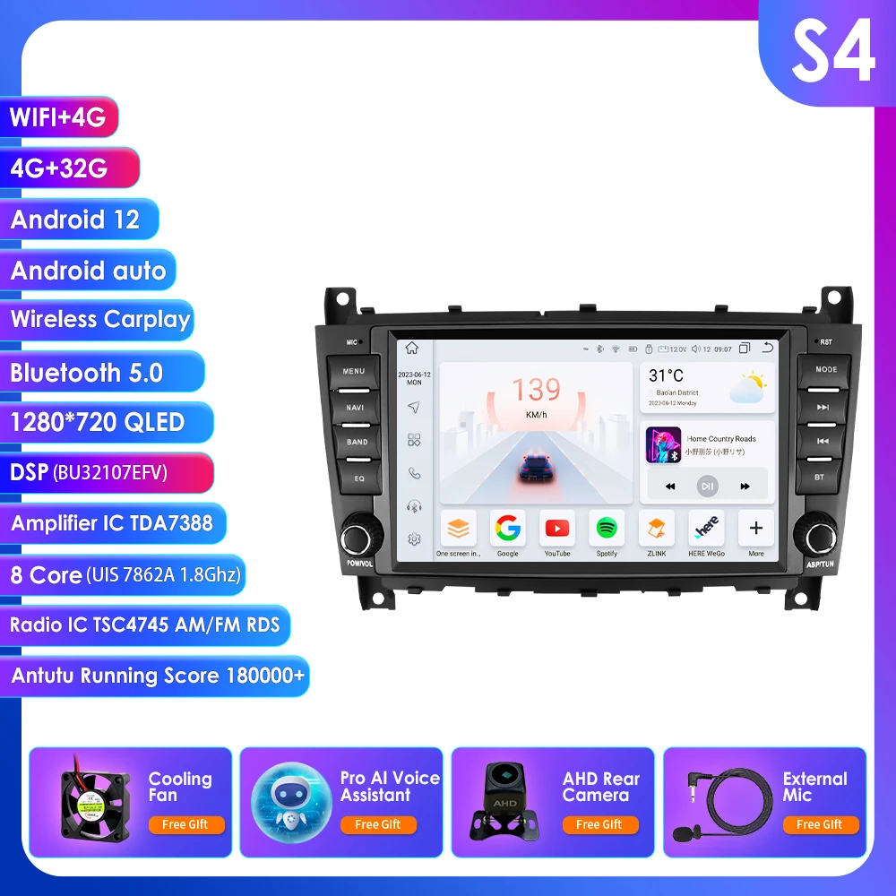 8 "Carplay Android Auto Auto radio Für Mercedes Benz C-Klasse W203/CLC W203 CLK W209 2005-2011mutimedia 4G 8Core Autoradio GPS RDS