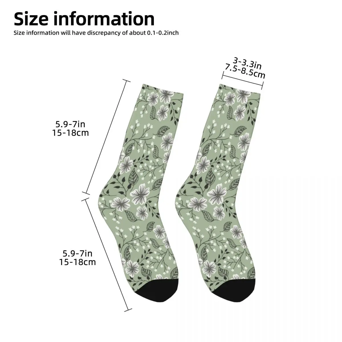 Sage green floral Socks Hiking boots bright garter Socks For Man Women\'s