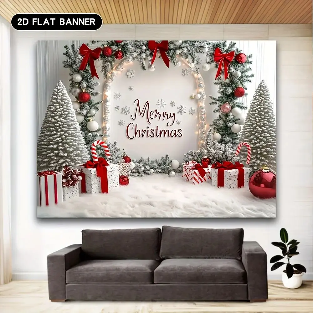 VIKAMA Christmas Tapestry Wall Hanging Pine Branch Snowflake Print Machine Washable Living Room Bedroom Decor