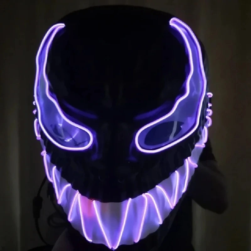 Superhero Design Luminous Led Neon Cosplay Venom Movie Mask Halloween Horror Glowing Masquerade Carnival Party Costume Decoratio