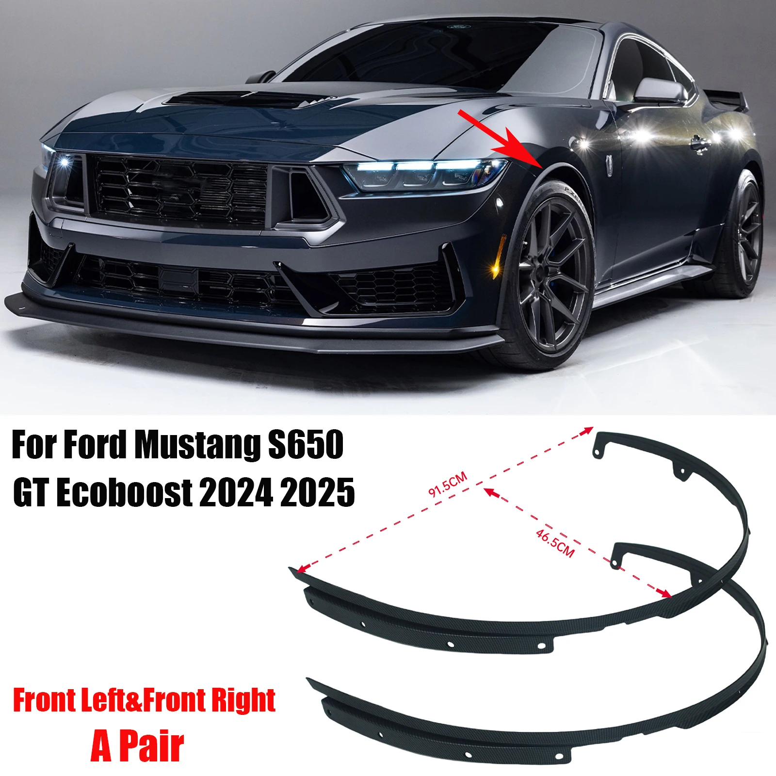 Front Wheel Eyebrow Arch Molding Fender Flare Mudguards Carbon Look For Ford Mustang S650 GT Ecoboost 2024 2025 APair