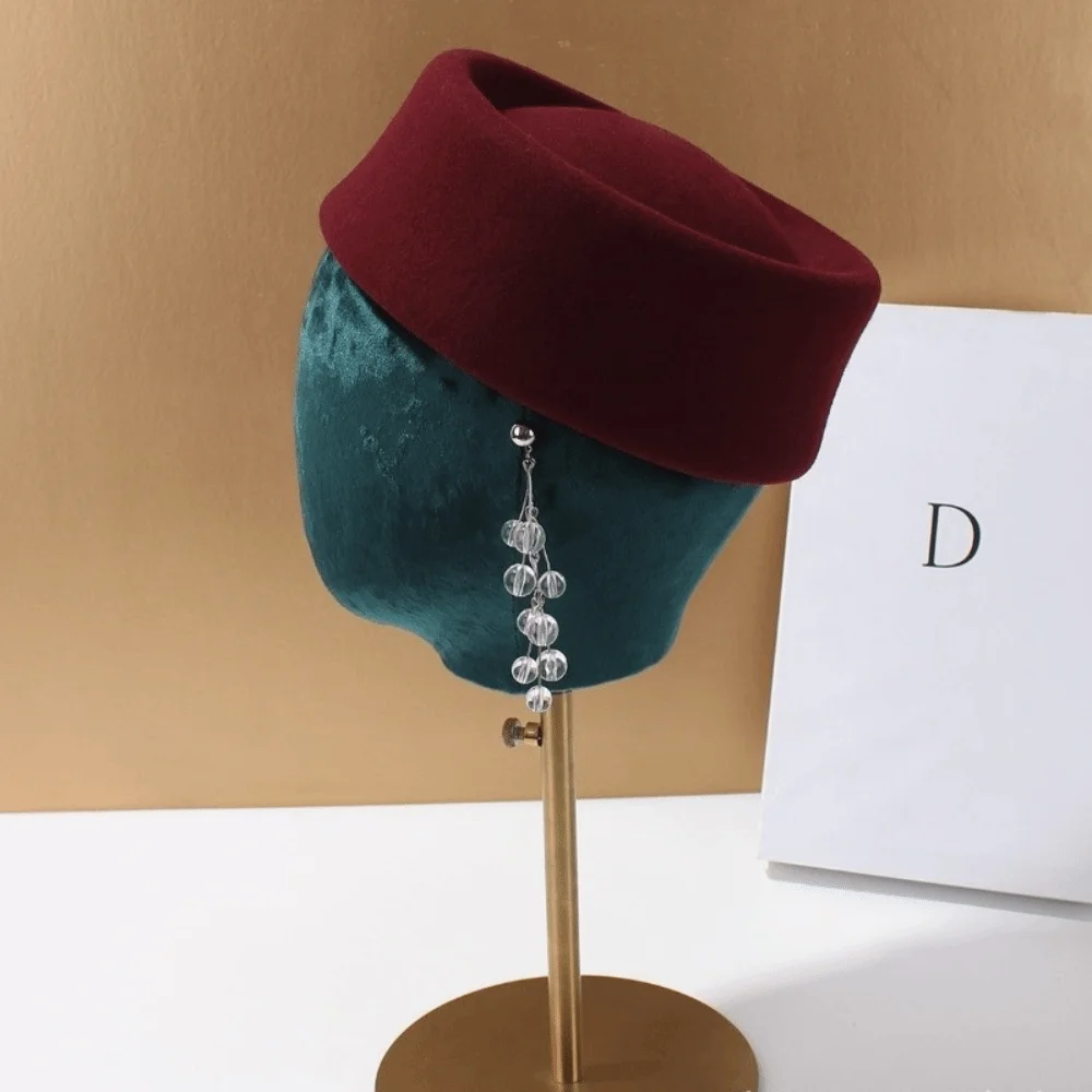 

Новые шерстяные фетровые береты с жестким верхом, вогнутый топ, британские ретро винтажные шляпы-федоры, кепка-таблетка, свадебная кепка