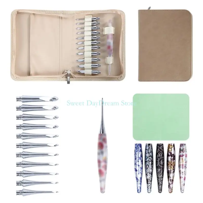 

Y88C Ergonomic Grip Aluminum Crochet Hook with 12 Interchangeable Tip Crochet Needle