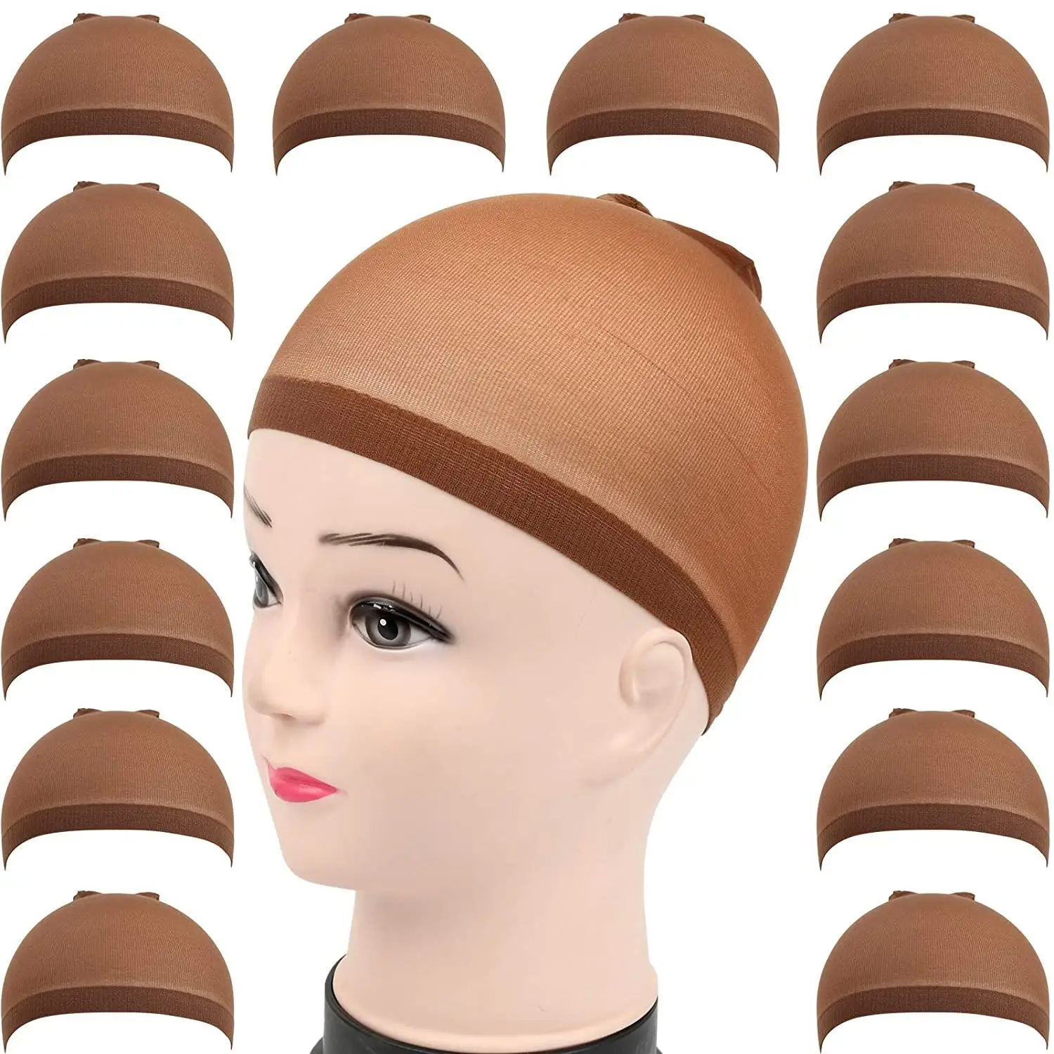 12pcs/Lot Wig Caps for Lace Front Wig Stretchy Nylon Stocking Caps Elastic Dome Cap Thin Comfortable Liner Mesh Dark Brown