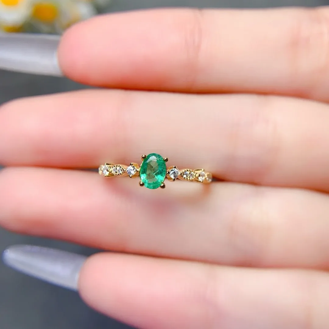 مجوهرات السيدات رشيقة الزمرد الطبيعي S925 الفضة الاسترليني الحلقة المثالية لأناقة اليومية وتصميم الحفلات الأسرية #5